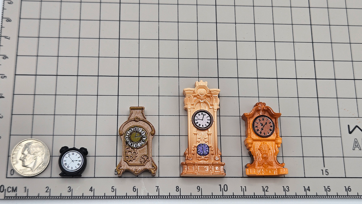 Miniature Vintage Clock Set | 4 Tiny Grandfather & Alarm Clocks