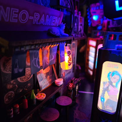 Neon Ramen MiniAlley Cyberpunk DIY Book Nook Kit, Scale Model Kit,  Japanese Ramen Shop Miniature Scene