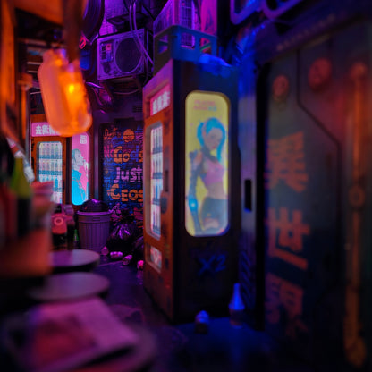 Neon Ramen MiniAlley Cyberpunk DIY Book Nook Kit, Scale Model Kit,  Japanese Ramen Shop Miniature Scene
