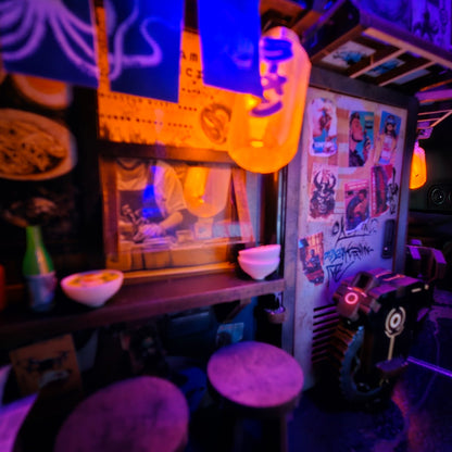 Neon Ramen MiniAlley Cyberpunk DIY Book Nook Kit, Scale Model Kit,  Japanese Ramen Shop Miniature Scene