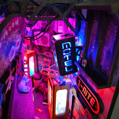 Neon Ramen MiniAlley Cyberpunk DIY Book Nook Kit, Scale Model Kit,  Japanese Ramen Shop Miniature Scene