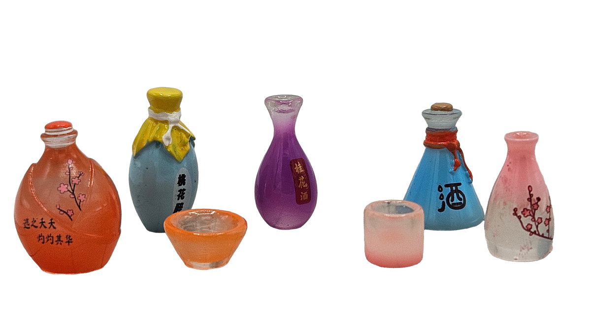 Miniature Asian Sake & Wine Bottle Set | Dollhouse Bar Accessories