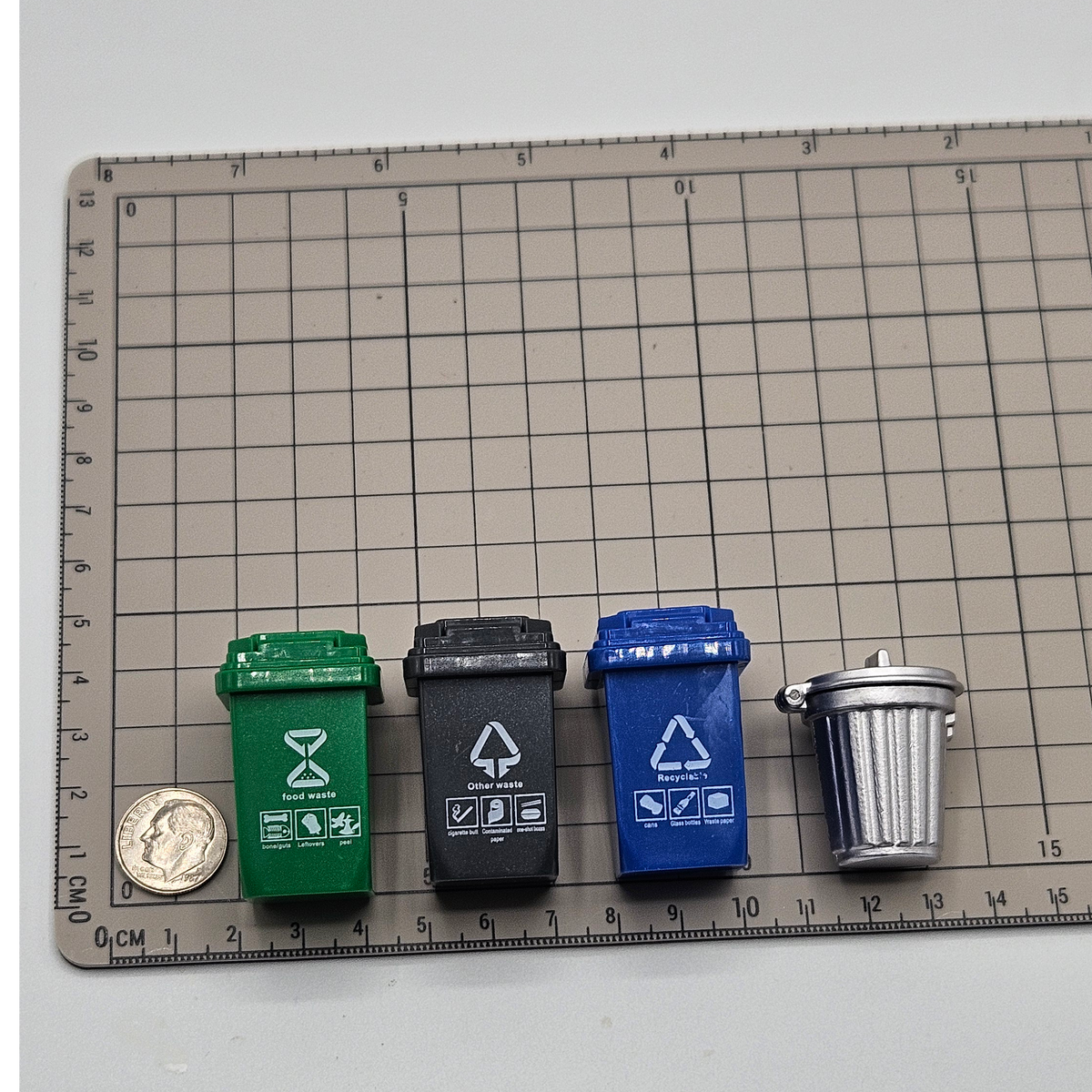 Miniature Trash Can & Recycling Bin Set | 4 Tiny Garbage Bins