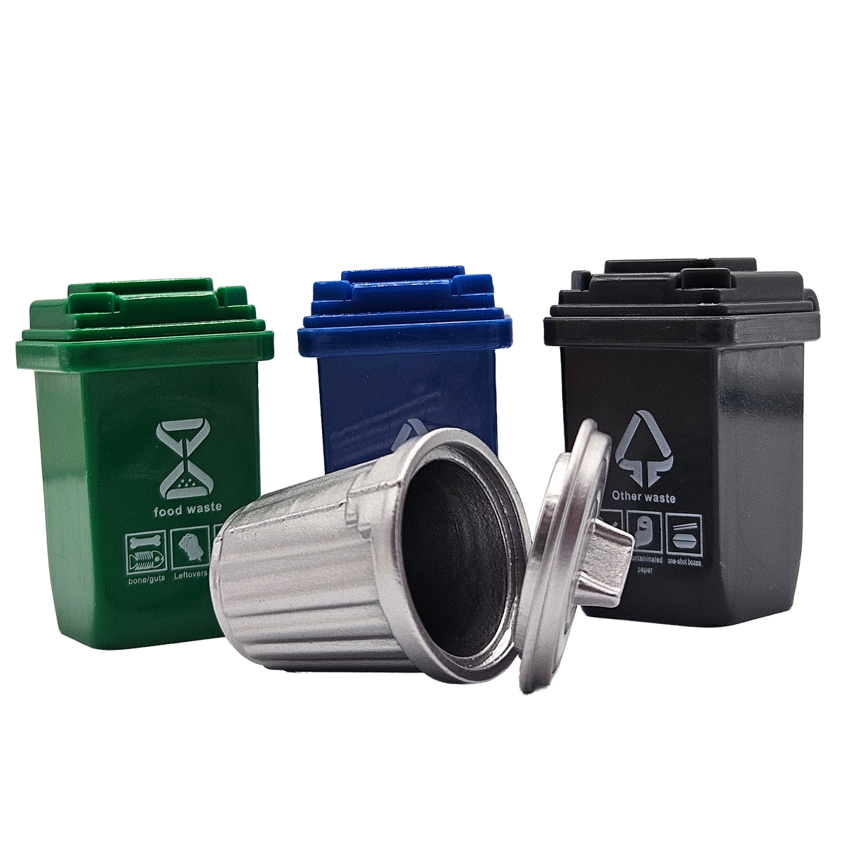 Miniature Trash Can & Recycling Bin Set | 4 Tiny Garbage Bins
