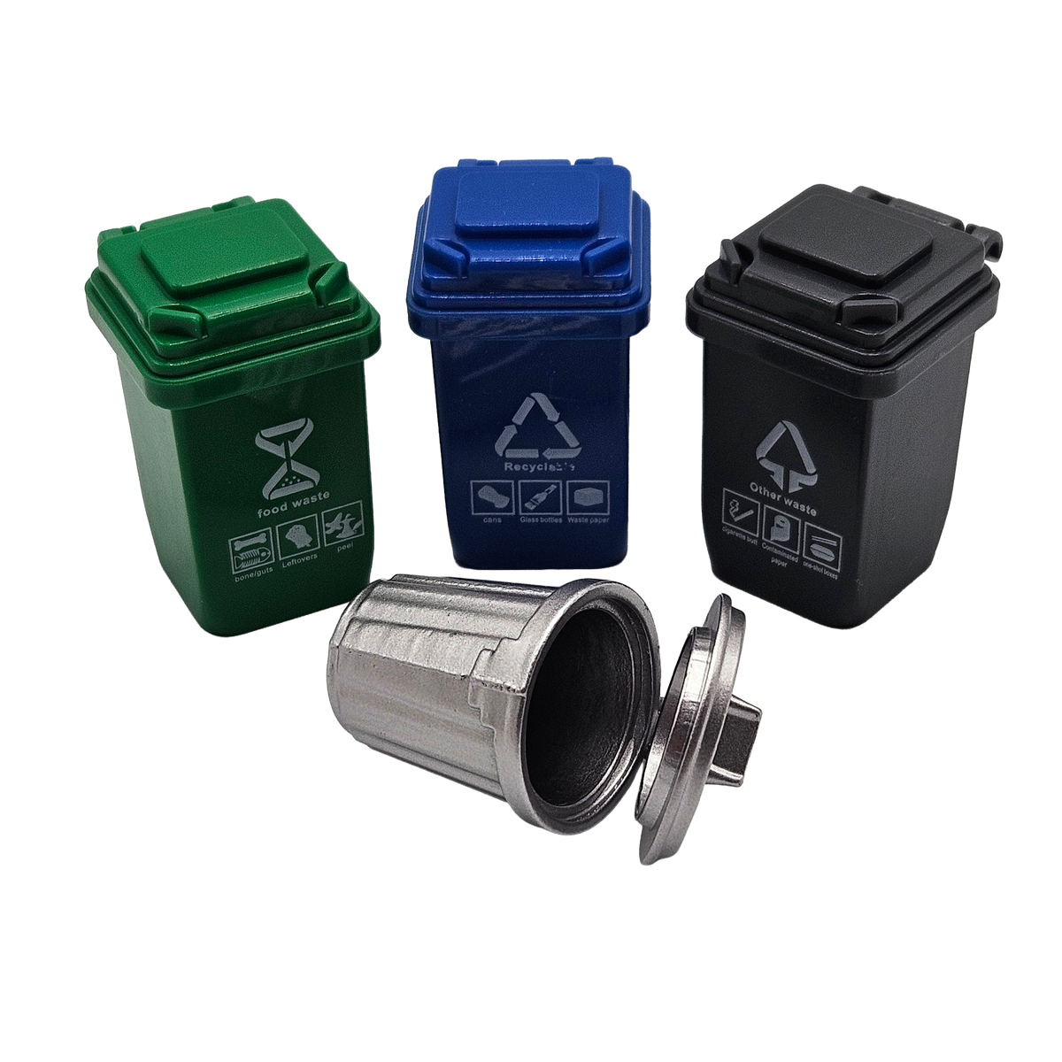 Miniature Trash Can & Recycling Bin Set | 4 Tiny Garbage Bins