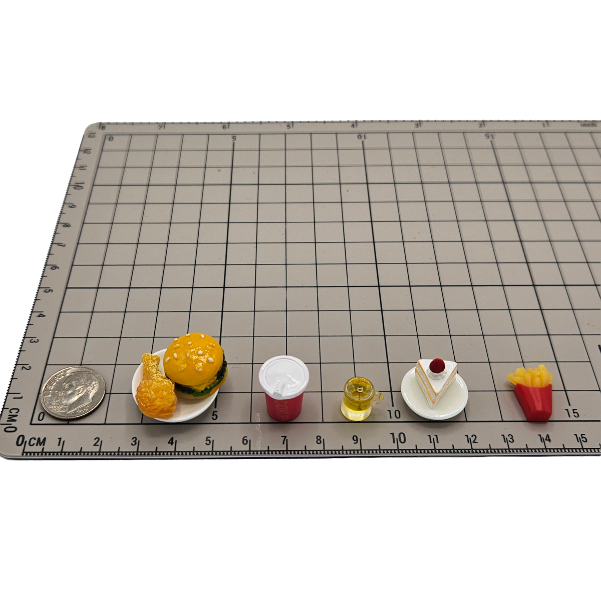 Miniature Fast Food Set | Burger, Fries, Fried Chicken, Cake and Drinks | Dollhouse Food Accessories