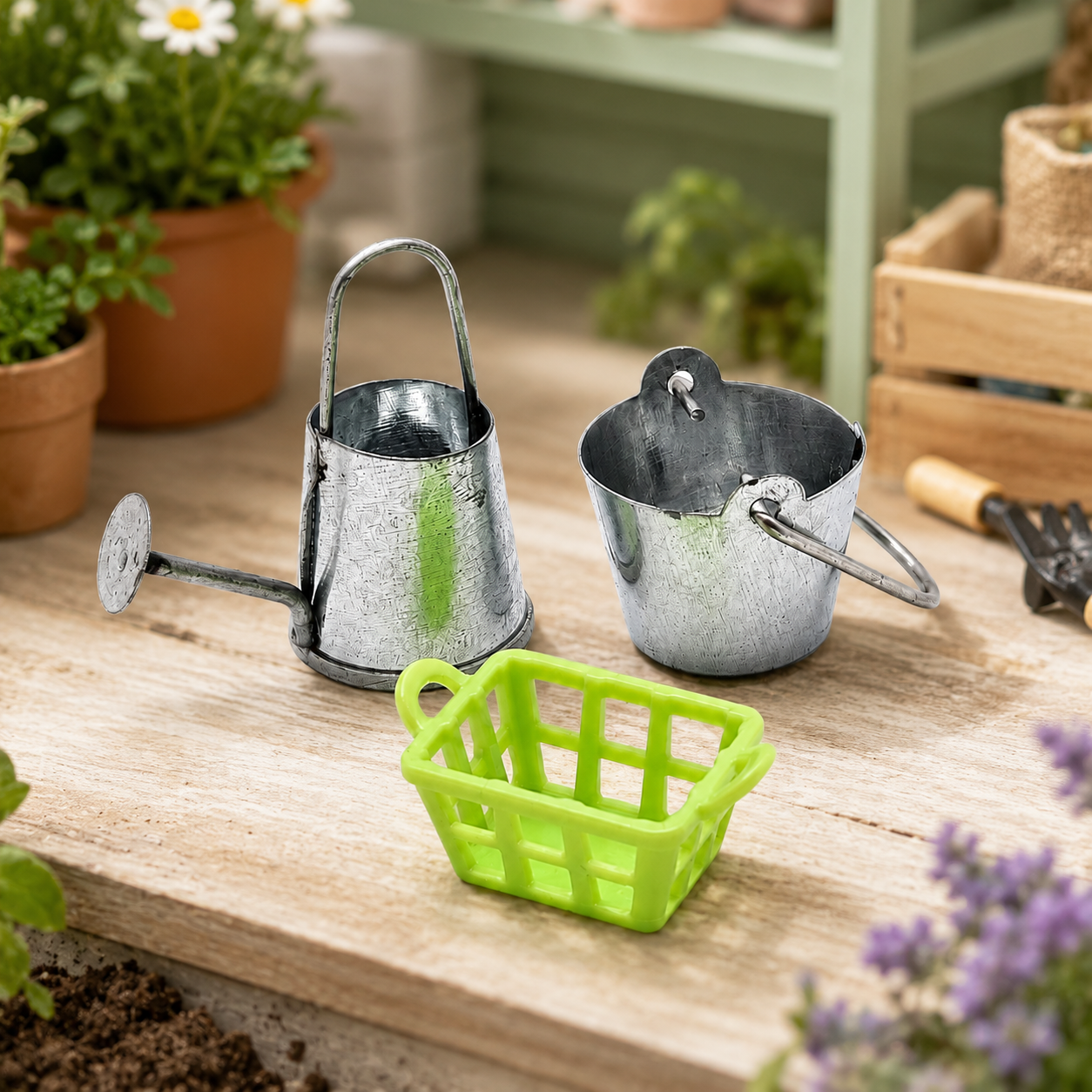 Rustic Garden Utility & Watering Can Set