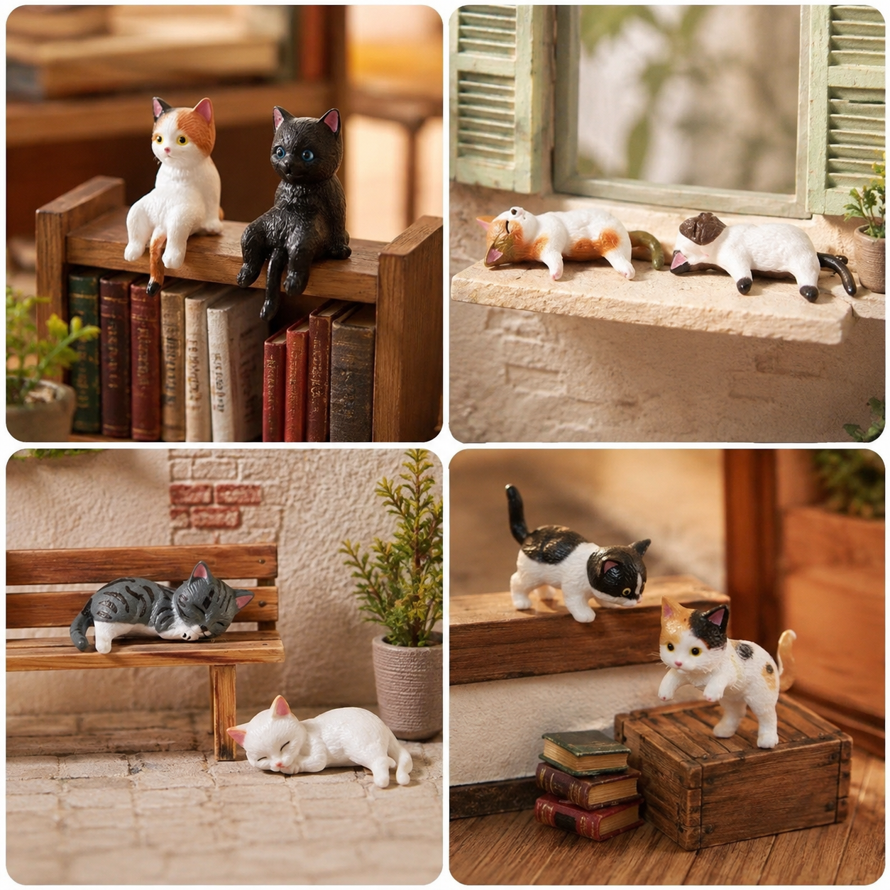 Tiny Cat Figurines Set, Mini Kitty Decorations for DIY Miniatures