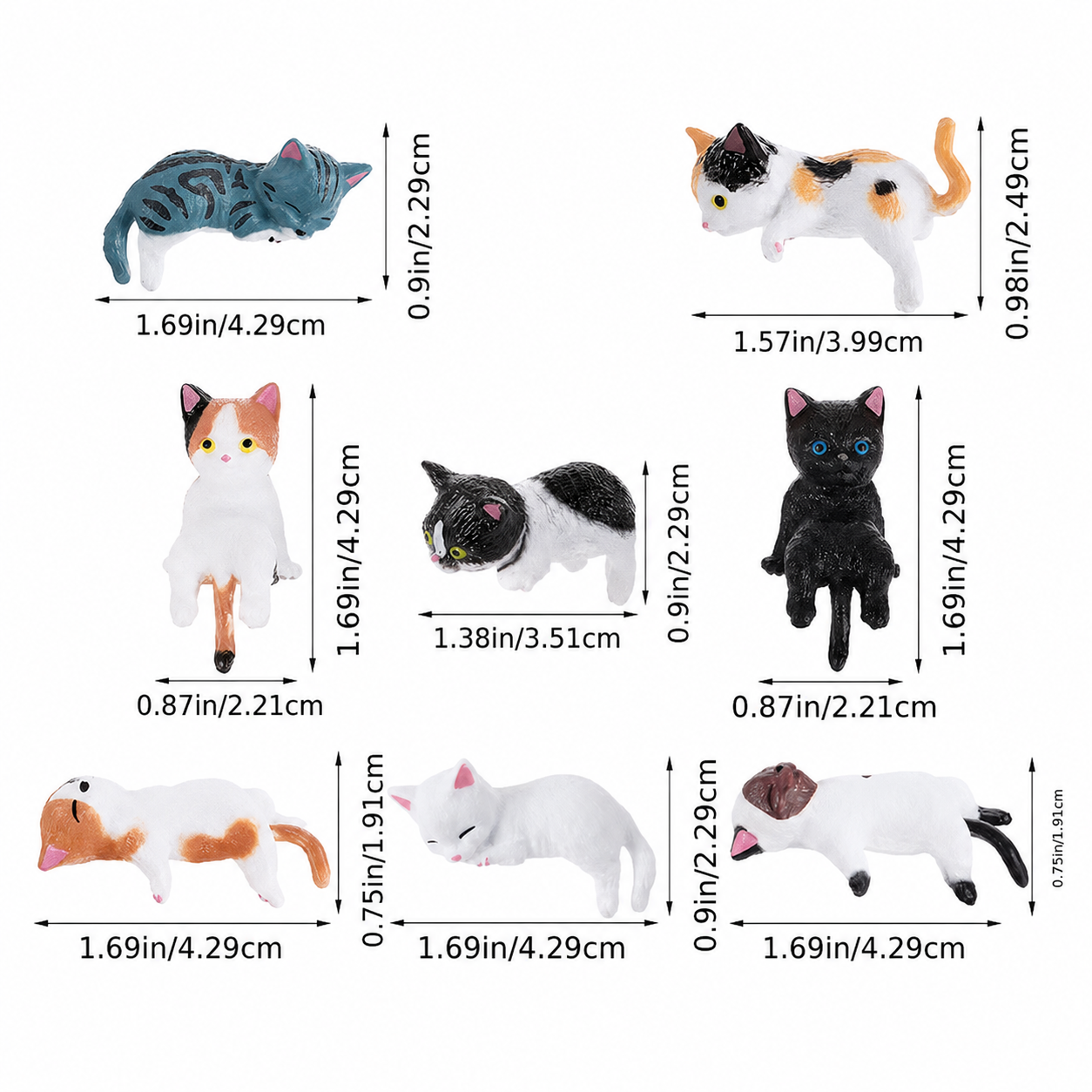 Tiny Cat Figurines Set, Mini Kitty Decorations for DIY Miniatures