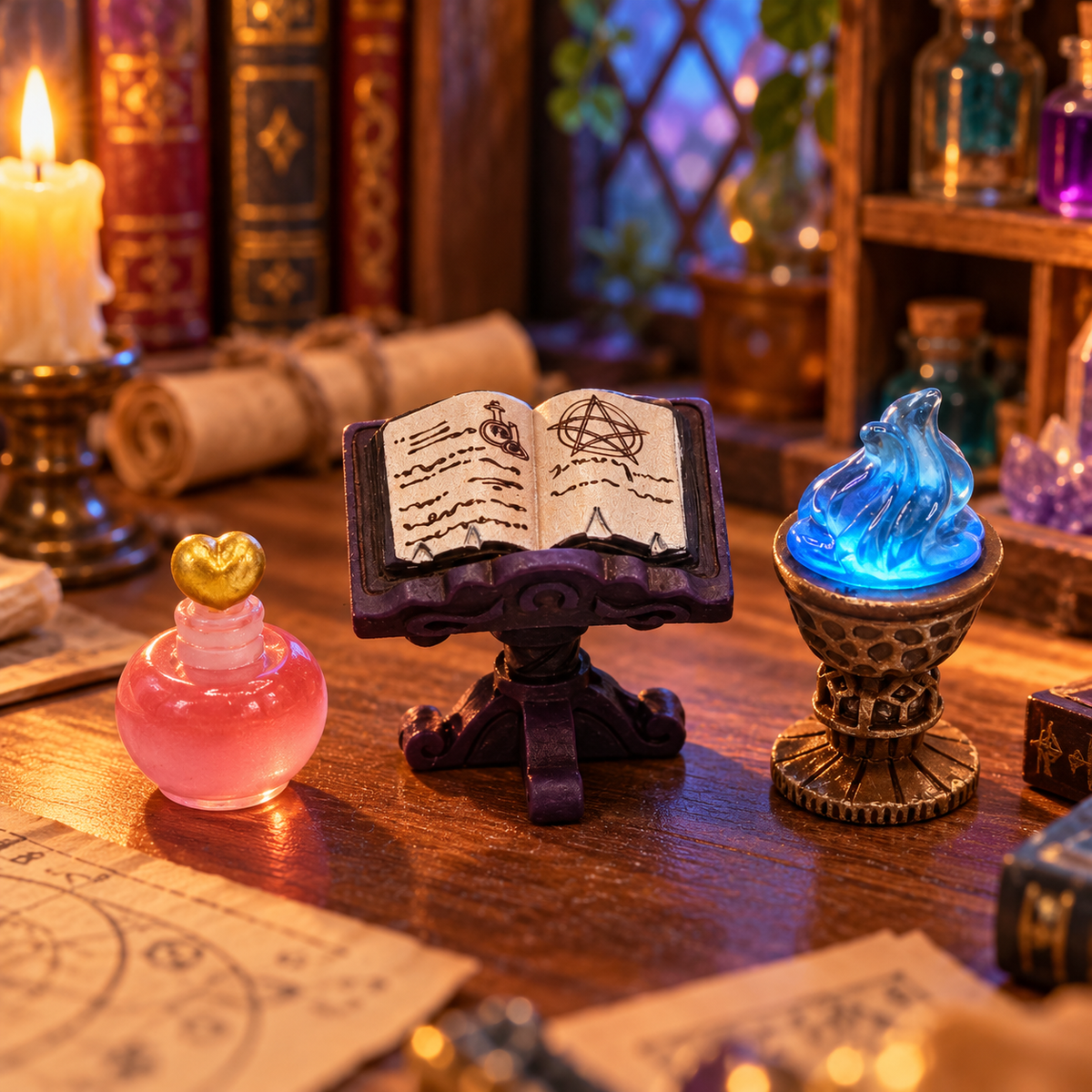 Miniature Magic Spellbook & Potion Set | Fantasy Dollhouse Accessories