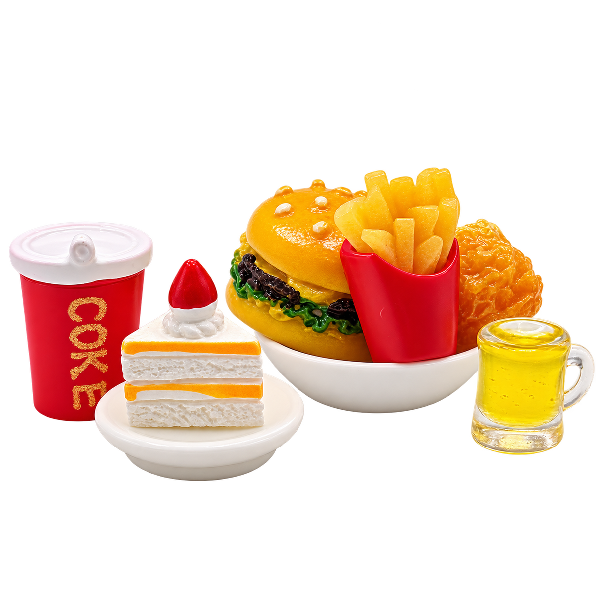 Miniature Fast Food Set | Burger, Fries, Fried Chicken, Cake and Drinks | Dollhouse Food Accessories